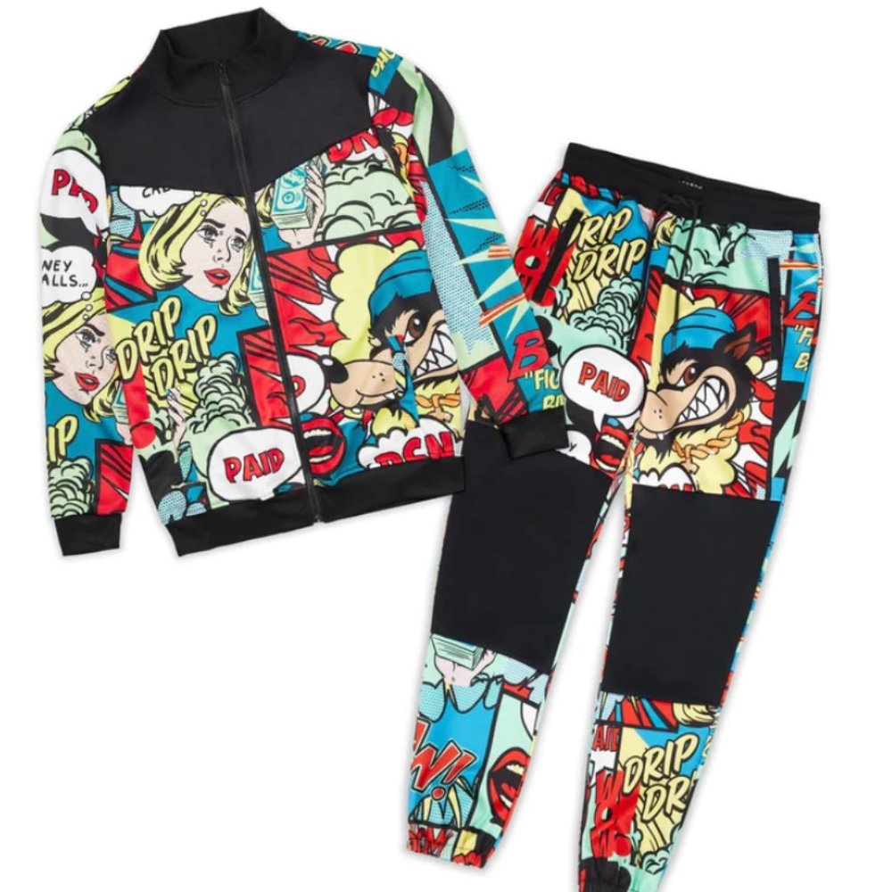 Reason Brand Paid Comic Print Track Set Tracksuit 2 Piece Set